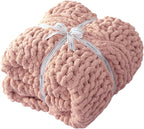 Chunky Knit Blanket Throw - 100% Hand Knitted Chunky Soft Throw Blanket for Couch, Thick and Warm Blanket for Winter, Pink, 40x50 Inches
