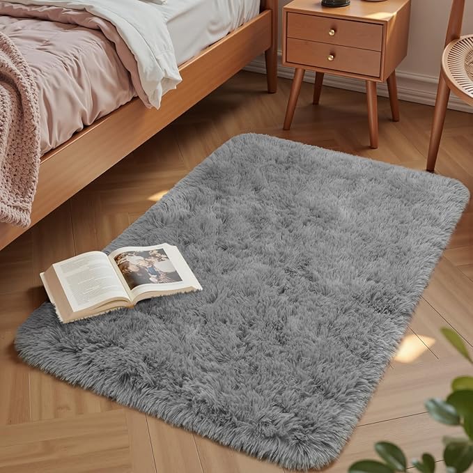 Macgace Small Throw Rugs for Bedroom, 2x3 Grey Mini Non-Slip Area Rug, Super Soft Plush Fluffy Carpet Modern Home Decor Aesthetic for Entryway Entrance Nursery Kids Room Dorm Office