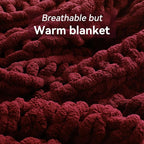 Negwoo Chunky Knit Throw Blanket, 50''*60'' Knitted Throw Chenille Yarn for Bed Couch, Handmade Red Crochet Big Thick Blanket, Machine Washable Cute Comfy Blanket for Home Decor