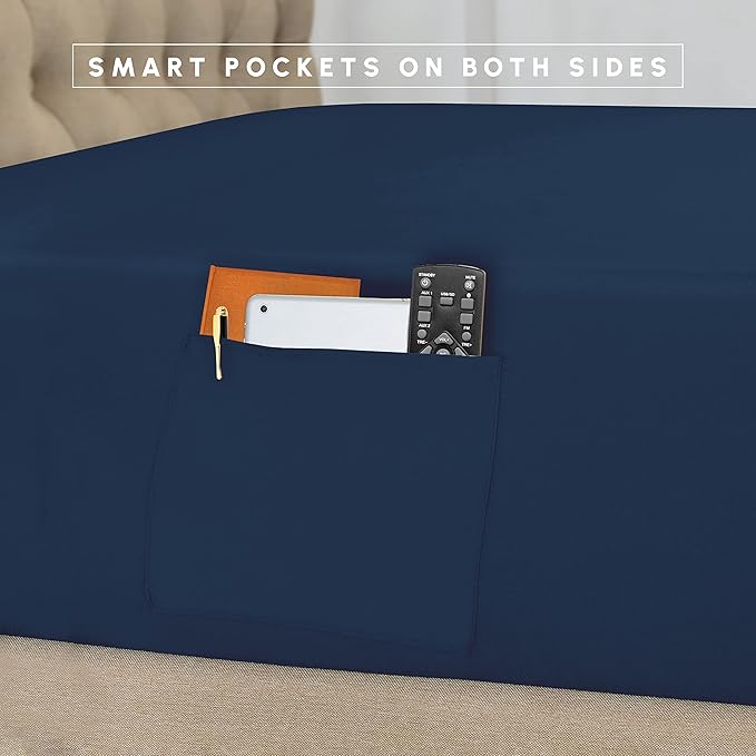 Elegant Comfort 8-Piece Pinch Pleated Comforter Set - All Season Complete Bed in a Bag, Includes 4pc Smart Sheet Set, Bed Skirt, Comforter, Matching Pillowcases and Shams, Twin/Twin XL, Sapphire Blue