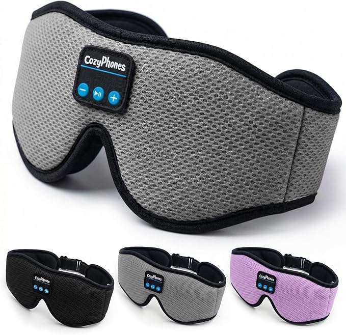 CozyPhones Bluetooth Sleep Mask with Headphones – 3D Contoured Memory Foam Eye Mask, Wireless Eye Mask for Sleeping, Adjustable Sleep Headphones, Bluetooth 5.4, 14H Playtime - Grey