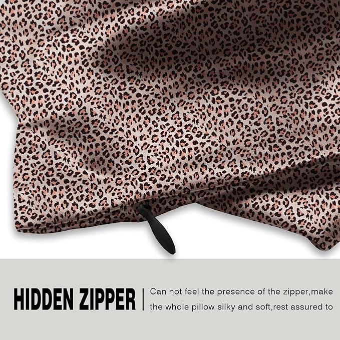 Mulberry Silk Pillowcase for Hair and Skin Standard Size Leopard Print Silk Pillow Cases with Zipper Soft Breathable Smooth Cooling Silk Pillow Covers for Sleeping (Taupe Leopard, 20"X 26",1Pcs)