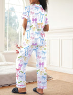 Ekouaer Womens Silky Satin Pajamas Set Short Sleeve Button Down Sleepwear 2 Piece Lounge Set Pj Set