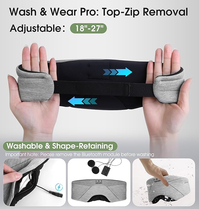 Sleep Mask with Headphones Bluetooth 5.4, TOPOINT Blackout Eye Mask for Sleeping Headphones Earphones with Soft Bamboo Cotton Cooling Breathable, HD Stereo Speaker for Side Sleepers Women Men Travel