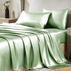 CozyLux Satin Sheets Full Size Sheets - 4 Piece Silky Full Size Bed Sheets, Luxury Sage Green Full Bed Set with Smooth and Soft Microfiber, Includes 1 Fitted Sheet, 1 Flat Sheet and 2 Pillowcases