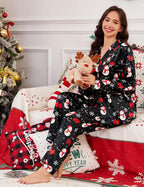 SWOMOG Long Sleeve Pajamas Set Silk Satin Sleepwear Button Down Pjs Loungewear with Pocket