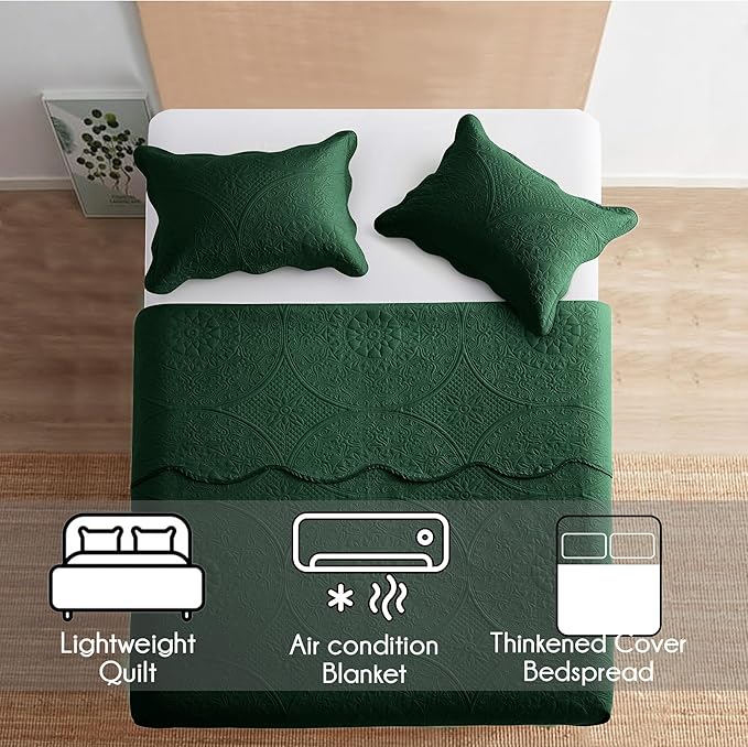 IR Imperial Rooms 8 Pack California King Quilt Bedding Set (118"x106") - Bulk Wholesale for Hotels, Guest Bedroom & Airbnbs - Microfiber Reversible Floral Embossed Quilts Bedspreads (Emerald)