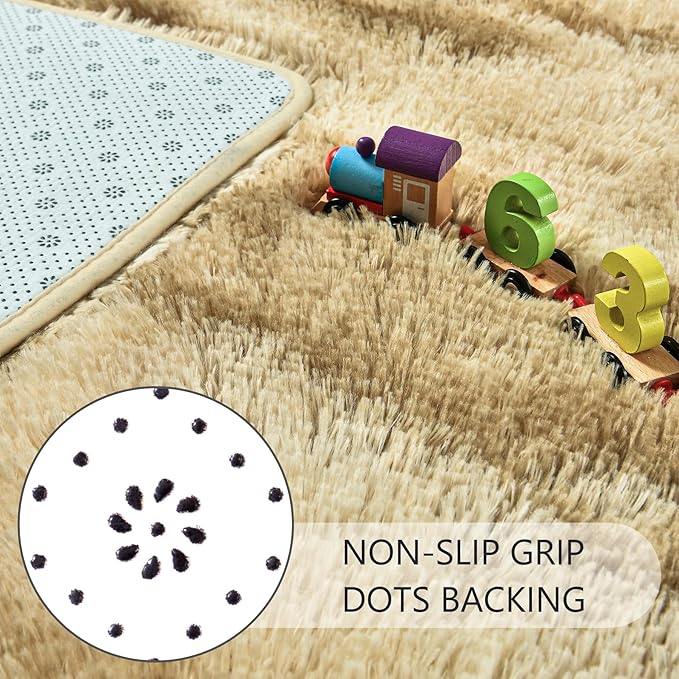 Noahas Large Fluffy 5x8 Area Rugs for Living Room Bedroom,Thick Khaki Shag Throw Rug,Big Soft Shaggy Bedside Non-Slip Plush Dorm Nursery Kids Carpet