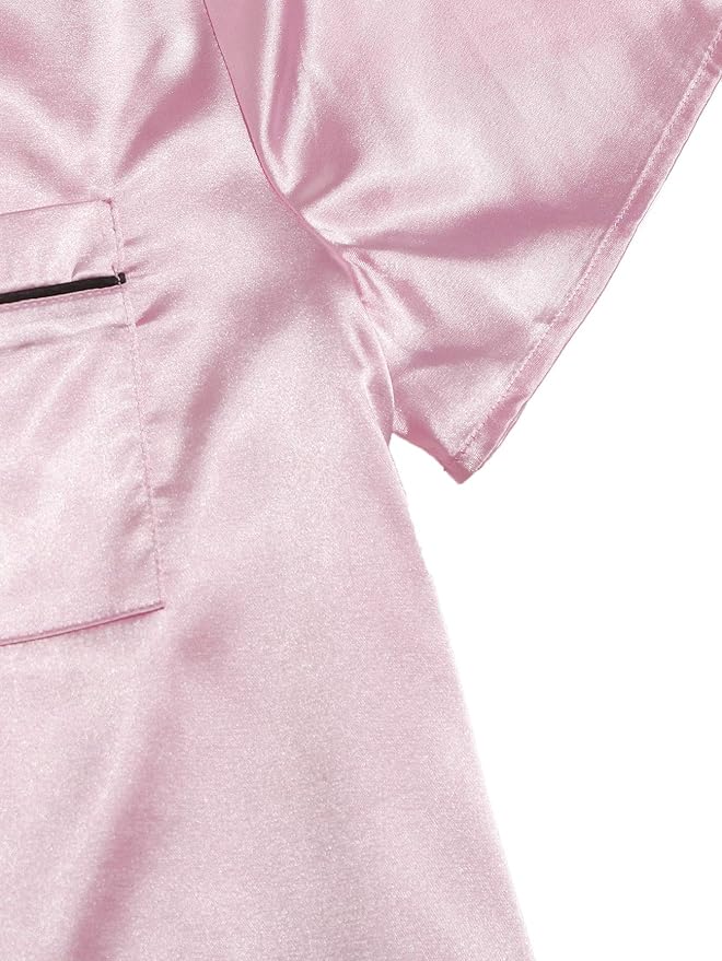 WDIRARA Women's Sleepwear Satin Short Sleeve Shirt and Shorts Pajama Set