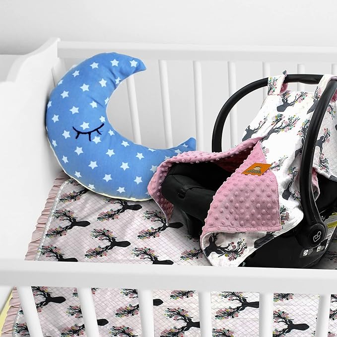 Dear Baby Gear - Reversible Baby Blankets - Soft Nursery Blanket for Newborn - Toddler Blankey - Throw Blanket for Boys & Girls - Infant Blankets - 40x30 (Girl Antler Flowers - Pink Dot)