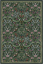 Lahome Claude Floral Living Room Rug, 6x9 Soft Washable Rugs for Bedroom, Thin Green Area Rug for Dining Room, Non Shedding Print Carpet for Guestroom