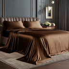 BEDELITE California King Sheets Set, Luxury Soft Brown Satin Sheets for Hair and Skin, Similar to Silk Bed Sheets Set 4 Pieces with 1 Deep Pocket Fitted Sheet, 1 Flat Sheet, and 2 Pillowcases