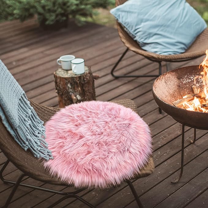 Pink Round Rug for Girls Bedroom, Fluffy Circle Rug 2 2 Feet for Kids Room, Furry Carpet for Teen Girls Room, Shaggy Circular Rug for Nursery Room, Fuzzy Plush Rug for Dorm