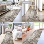 2x6 Runner Rug Non-Slip Washable for Kitchen Hallway - Modern Abstract Neutral Carpet Runner for Bedroom Bedside Laundry Room Entryway – Soft Low-Pile Stain-Resistant (Brown Beige, 2x6)