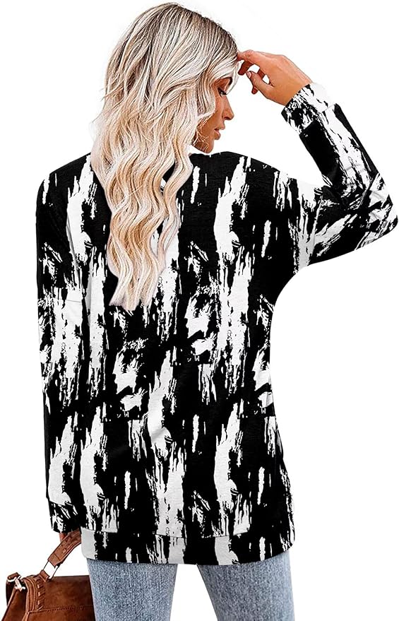 Magritta Women's Long Sleeve Leopard Color Block Tunic Comfy Crewneck T Shirt Tops Black XL