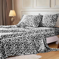 MR&HM Satin Sheets with Elastic Corner Straps, Full Size Sheets Set, 4 Pcs Silky Bedding Set with 15 Inches Deep Pocket for Mattress (Full, White Leopard)
