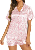 Ekouaer Silk Pajamas for Women Short Sleeve Sleepwear Soft Button Down Loungewear 2 Piece Satin Pjs Shorts Set
