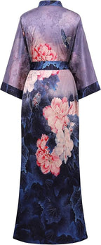 PRODESIGN Kimono Robes for Women - Long Silky Sleepwear Nightgown Bathrobe Floral Dressing Gowns Blouse Bride Bridesmaid Robe