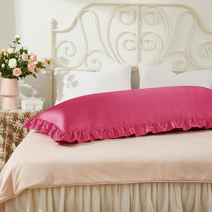 Peach Red Satin Pillowcases Body Pillow for Hair and Skin,Peach Red Body Pillow Silk Pillowcase with Envelope Closure Princess Room Decoration