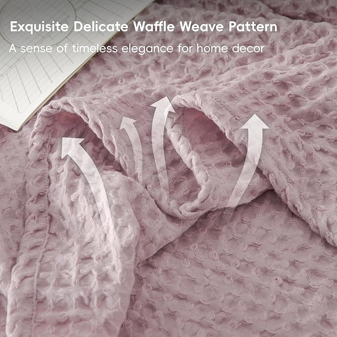 PHF Ultra Soft Waffle Weave Blanket King Size 104"x 90"- Washed Lightweight Breathable Cozy Woven Blanket for Bed - Aesthetic Decor for Couch Bedding Sofa Home Car - Lavender