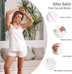 MOYEE Women Silk Pajama Set Soft Satin V Neck Tank Top and Shorts 2 Piece lounge Sets with Pockets