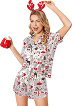 Ekouaer Womens Silk Satin Pajamas Set Short Sleeve Sleepwear Button Down Loungewear 2 Piece Pjs Shorts Set S-5X Plus Size