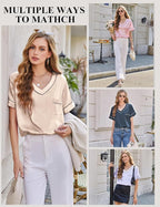 Silk Pajamas for Women Short Sleeve Satin 2 Piece Pj Set Soft V Neck Sleepwear Loungewear, S-XXL