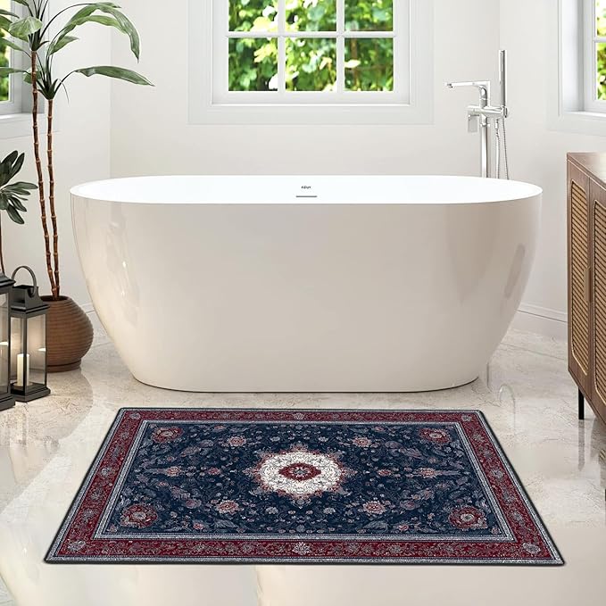 Spring Flower Area Rug 2x3 ft Entry Rug Washable Boho Rugs Non Slip Low Pile Floral Door Mat Small Carpet for Bedroom, Bedside, Kids Room, Office, Dining Room