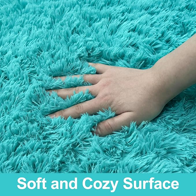 Small Fluffy Rugs for Bedroom 2x3 Teal Blue Shaggy Area Rug Soft Plush Fuzzy Fur Throw Rug for Living Room Dorm Kids Nursery Home Decor Aesthetic Carpets