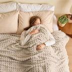 NEWCOSPLAY Super Soft Queen Blanket Linen Premium Silky Flannel Fleece 3D Waffle Checkered Lightweight Bed Blanket All Season Use (Linen, Queen(90"x90"))