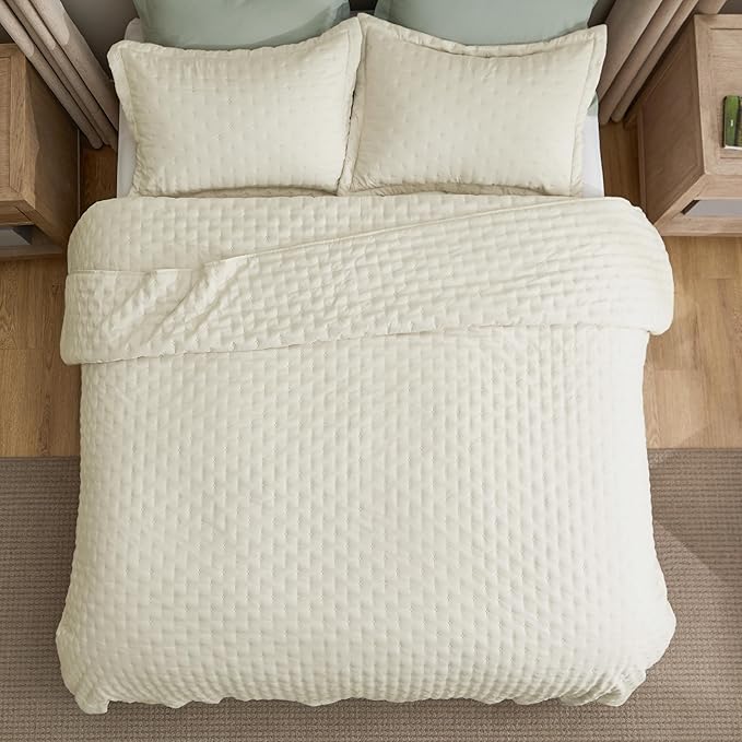 Bedsure Quilts Queen Size - Cream Bedspread Queen Size & Lightweight Comforter, Modern Cottage Coverlet with Clover Pattern, Ultra Soft All-Season Bedding, 90 x 96 Inches | Stitch-Free Quilting, Ultra Soft, Lightweight, Machine Washable, Pet-Friendly
