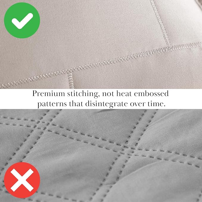 Southshore Fine Living, Inc. Extra Wide King Quilt, Lightweight Bedding Quilt Set, Soft Coverlet with Matching 2 Quilted Pillow Shams, Brick Pattern Stitching, California King Bed Spread, Bone