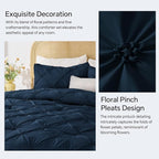 BEDELITE Navy Queen Comforter Set - 3 Pieces Boho Pintuck Bedding Comforter Sets, Lightweight Soft & Warm Bed Comforter Queen with 2 Pillowcases for All Season