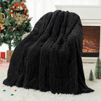 Cottonblue Jacquard Weighted Blanket for Adults 15 lbs Twin Size, Cozy Fluffy Sherpa Fleece Weighted Throw Blankets 48" x 72" for Sleep Relax, Fuzzy Warm Arch Heavy Blanket Soft for Bed Couch, Black
