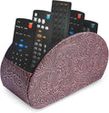 QIELIZI Remote Control Holder, PU Leather Remote Caddy Desktop Organizer with 5 Spacious Compartments for TV Remotes/Media Controllers/Office Supplies (1-Carved Copper Red