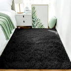 Shag Black Rug, 4x6 Area Rug for Dorm Bedroom Living Room, Non-Slip Ultra Fluffy Soft Area Rugs for Kids Room, Girls Room, Study, Office, Playroom, Easy to Clean, Modern Carpet Décor