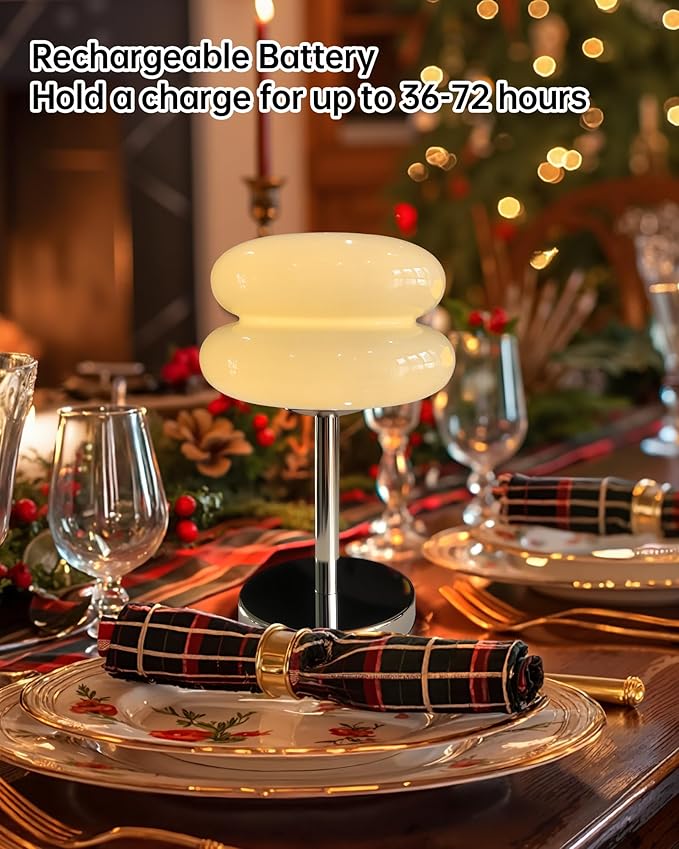 Mushroom Table Lamp for Bedroom, Cordless Mid Century Modern Lamp, Cute Egg Tart Small Night Light, 5000mAh Rechargeable Table Light for Living Room Nightstand Home Mushroom Decor Aesthetic (Cream)
