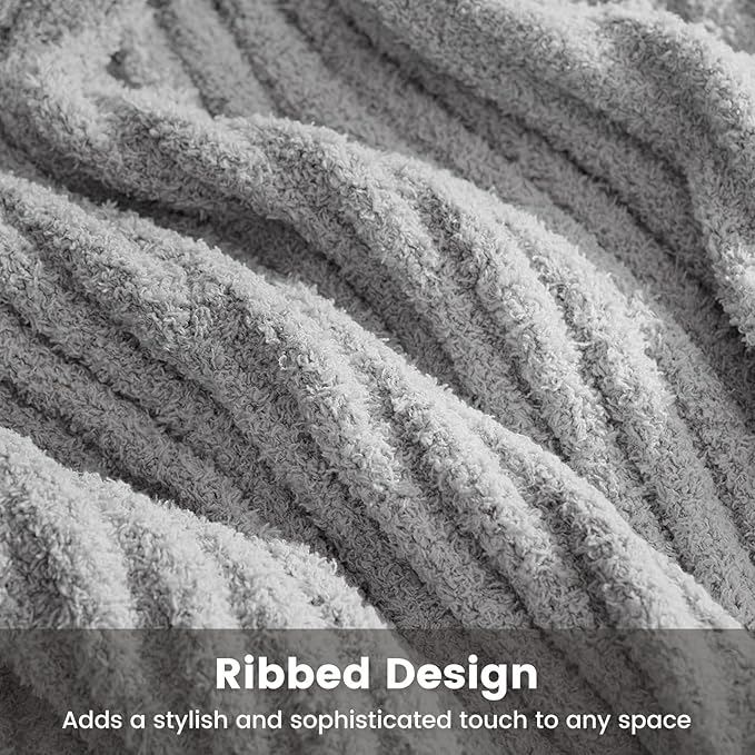 Snuggle Sac Fluffy Grey Blanket Twin Size, Soft Luxurious Knit Fuzzy Microfiber Blankets for Couch, Sofa, Bed, Grey, 60x80 inches