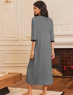 Ekouaer Women's Zipper Robe 3/4 Sleeves Housecoat Full Length Nightgown Soft Loungewear Robe with Pockets S-3XL