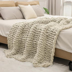bearberry Chunky Knit Throw Blanket 50x60 Inches Handmade, Soft Jumbo Chenille Yarn with Cable Rope Knot Design | Thick Cozy Large Blanket for Couch, Sofa, Bed & Living Room Home Decor | Green