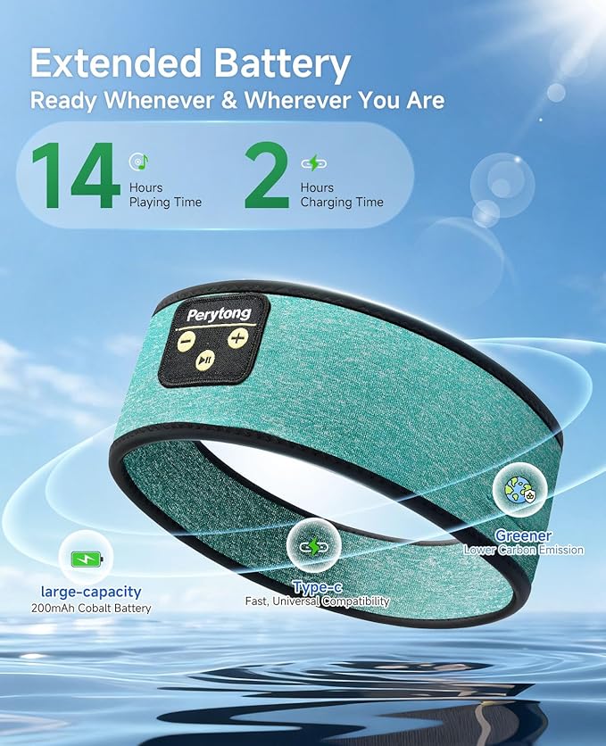 Perytong Sleep Headphones Bluetooth 5.4 Headband, Wireless Earphones Music Sleep Earbuds Sleeping Eye Mask with HD Stereo Speakers for Workout Running Travel Yoga, Ideal Gifts for Women Men