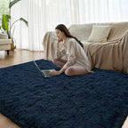 Navy Blue Runner Area Rugs for Bedroom Living Room, 2x6 Feet Fluffy Bedside Rugs, Soft Shaggy Carpet Rug for Kids Room Nursery, Furry Cute Rugs for Girls Boys Dorm Room Home Decor