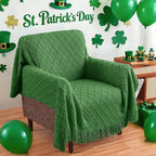 inhand Green Knitted Throw Blanket for Couch and Bed, St. Patrick’s Day Lucky Spring Gifts Throw for Her or Him, Soft Farmhouse Woven Blanket with Tassel, Lightweight Decorative, 60"x80"