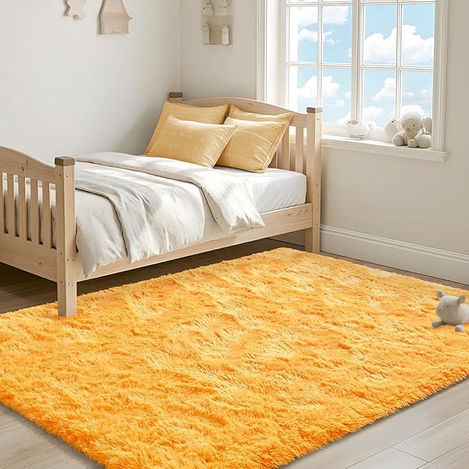 ISEAU Fluffy Rug Carpets Soft Shaggy Area Rugs Indoor Floor Mats for Kids Room Fuzzy Carpet Comfy Cute Nursery Mat Bedside Rug for Boys Girls Bedroom Living Room Home Decor, 6ft x 9ft,Orange