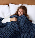 Nuzzie Original Knit Weighted Blanket - Breathable, Cooling, Hand Made Knit Throw Blanket for Sleep - Machine Washable, Stylish Decor Design (Dusty Blue, King | 28lbs | 80"x80")