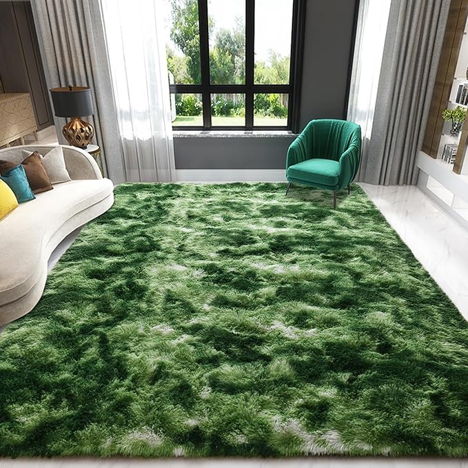 Tie-Dyed Green Area Rugs 5x8 Feet Rug for Bedroom Living Room, Cute Indoor Shaggy Carpets, Plush Soft Rug for Kids Room, Fluffy Rugs for Girls Boys Nursery Room Home Decor
