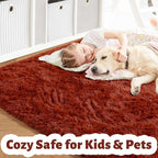 Amdrebio Terracotta Rust Large Area Rug 8x10 for Living Room Bedroom, Fluffy Fuzzy Shaggy Furry Rugs for Kids Room Decor Aesthetic, Big Cute Plush Shag Rustic Carpet for Classroom Playroom Nursery