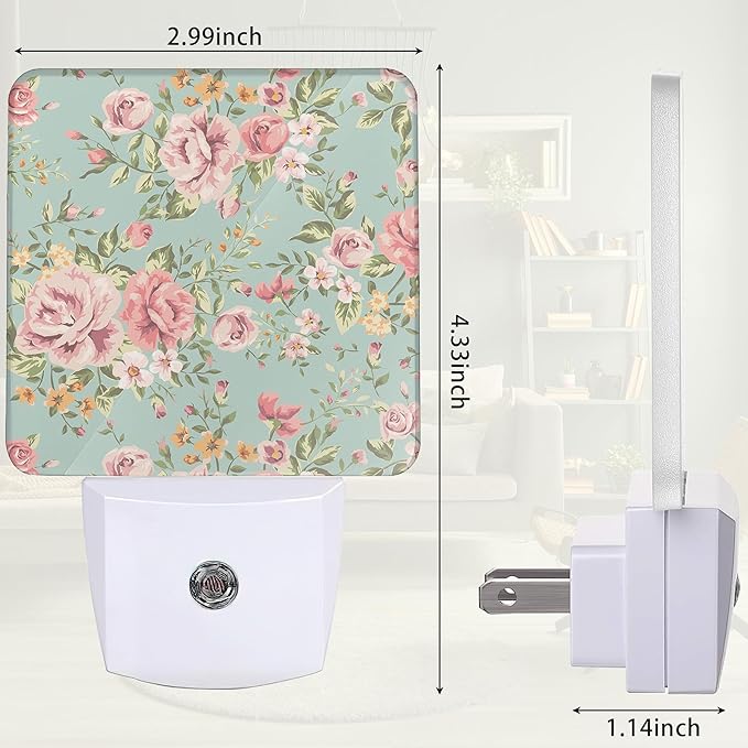 Shabby Chic Rose Night Light, Night Light Plug into Wall with Dusk to Dawn Sensor, LED Lamp Energy Saving Lights for Men Women Boys Girls,Lamp for Bedroom Bathroom Hallway