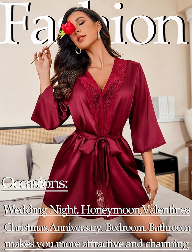 Avidlove Women's Kimono Robe Short Satin Pure Short Silky Robes