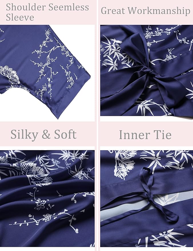 Aensso Long Soft Lightweight Silky Kimonos Robes for Women, Luxury Japanese Floral Womens Kimono Robe